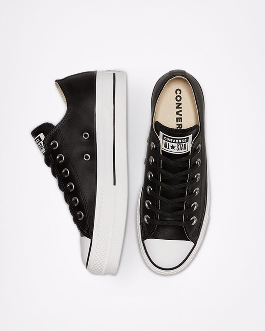 Pantofi Platforma Dama Converse Chuck Taylor All Star Lift Piele Low Top Negrii Albi | RO R13CJN426